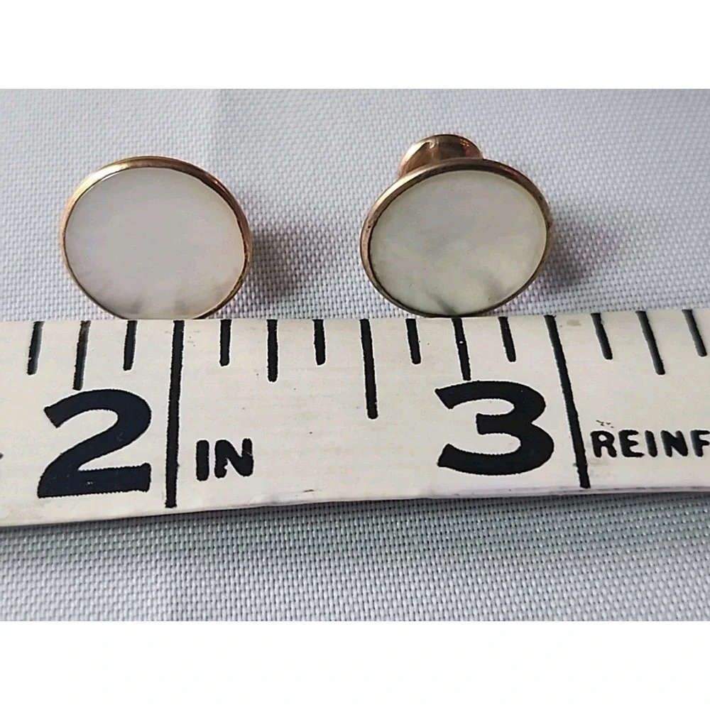 Pair of Victorian Mother of Pearl/Gold Tuxedo Shirt Studs Best Man Gift Set 2